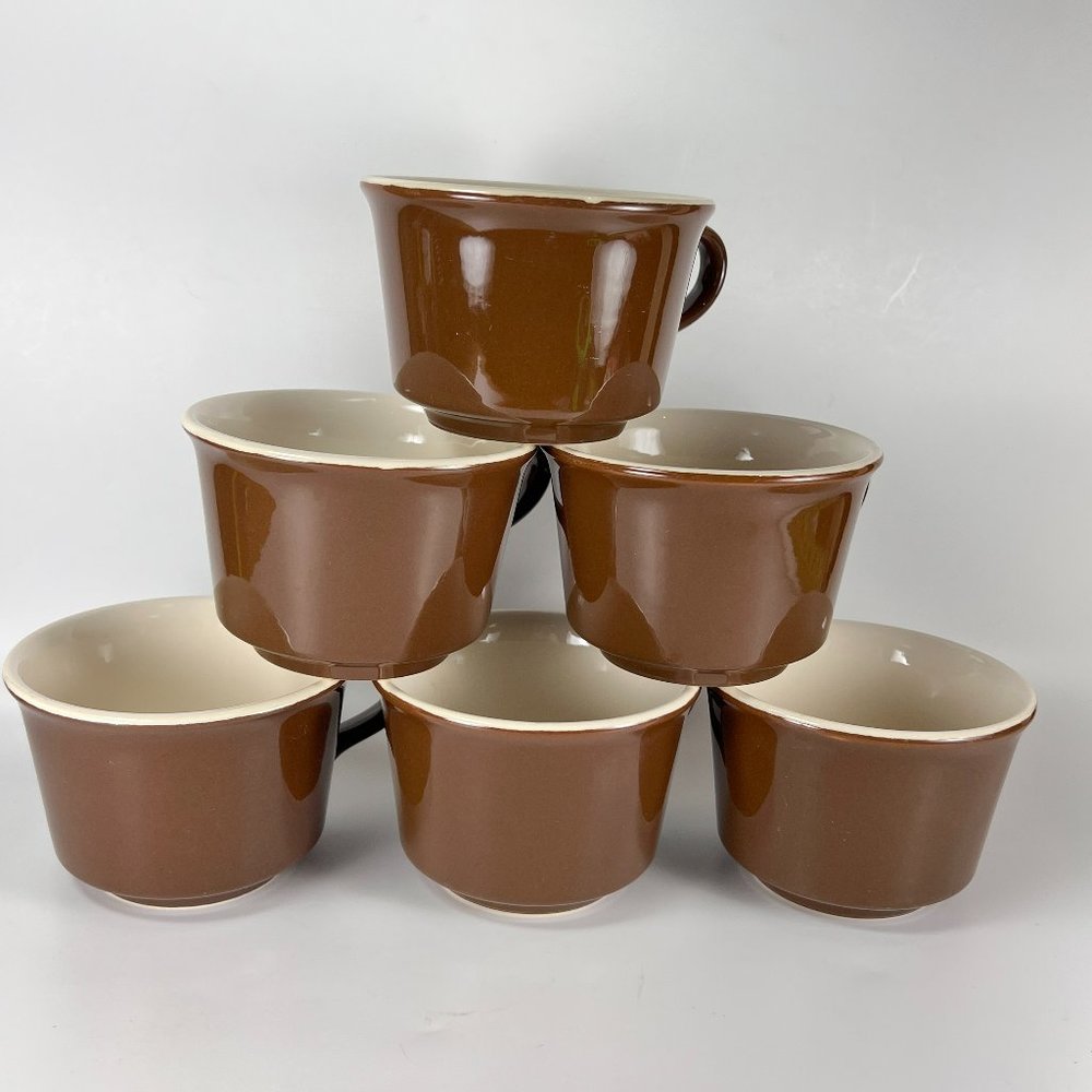 Vtg Royal China Coffee Cups Mugs Brown Cavalier Ironstone USA Retro Lot of 6